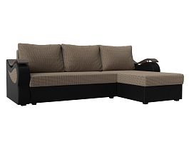 Угловой диван Меркурий Лайт (основа рогожка Корфу 03, компаньон экокожа черная) - Фото предпросмотра