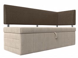 Кухонный прямой диван Стоун с углом правый (основа рогожка бежевая, компаньон рогожка коричневая) - Фото предпросмотра