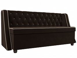 Кухонный прямой диван Лофт (основа микровельвет коричневый, кант микровельвет бежевый) - Фото предпросмотра