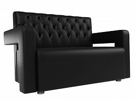 Прямой диван Рамос Люкс 2-х местный черный, экокожа - Фото предпросмотра