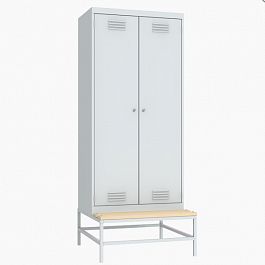 Шкаф металлический для одежды на подставке с деревянной скамьей 22805 - Фото предпросмотра