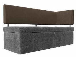 Кухонный прямой диван Стоун с углом правый (основа рогожка серая, компаньон рогожка коричневая) - Фото предпросмотра
