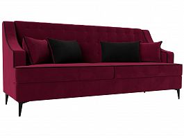 Прямой диван Марк (полностью микровельвет бордовый, кант микровельвет черный, подушки микровельвет БОР/ЧЕРН) - Фото предпросмотра
