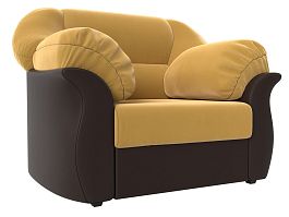 Кресло Карнелла (основа микровельвет желтый, компаньон экокожа коричневая) - Фото предпросмотра