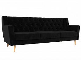 Прямой диван Брайтон 3 Люкс (полностью велюр черный) - Фото предпросмотра