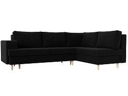 Угловой диван Сильвана правый (полностью микровельвет черный) - Фото предпросмотра