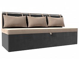 Кухонный прямой диван Метро (основа велюр бежевый, компаньон велюр серый) - Фото предпросмотра