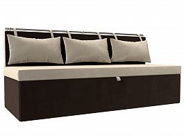 Кухонный прямой диван Метро (основа микровельвет бежевый, компаньон микровельвет коричневый) - Фото предпросмотра