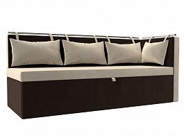 Кухонный диван Метро с углом правый (основа микровельвет бежевый, компаньон микровельвет коричневый) - Фото предпросмотра