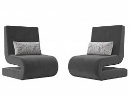 Кресло Волна (полностью велюр серый, подушки велюр серый с узором) - Фото предпросмотра