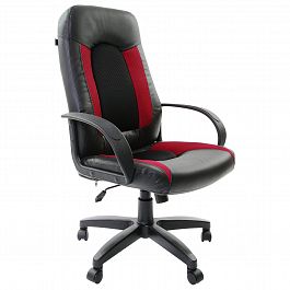 Кресло офисное BRABIX "Strike EX-525", экокожа черная, ткань черная/бордовая, TW, 531379 - Фото предпросмотра