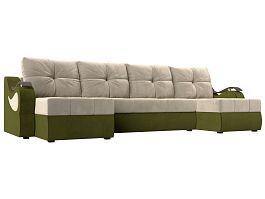 П-образный диван Меркурий (основа микровельвет бежевый, компаньон микровельвет зеленый) - Фото предпросмотра