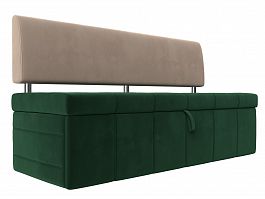 Кухонный прямой диван Стоун (основа велюр зеленый, компаньон велюр бежевый) - Фото предпросмотра
