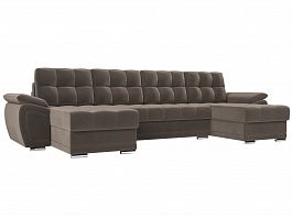 П-образный диван Нэстор (полностью велюр коричневый) - Фото предпросмотра