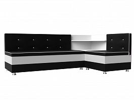 Кухонный угловой диван Милан правый (основа экокожа черная, компаньон экокожа белая) - Фото предпросмотра