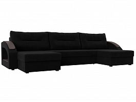П-образный диван Канзас (полностью микровельвет черный) - Фото предпросмотра