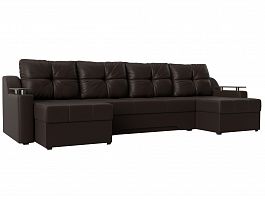 П-образный диван Сенатор (полностью экокожа коричневая) - Фото предпросмотра