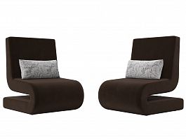 Кресло Волна (полностью микровельвет коричневый, подушки велюр серый с узором) - Фото предпросмотра