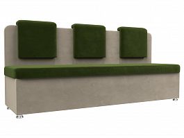 Кухонный прямой диван Маккон 3-х местный (основа микровельвет зеленый, компаньон микровельвет бежевый) - Фото предпросмотра