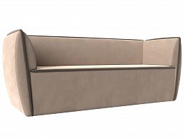 Прямой диван Бергамо 3-х местный (полностью велюр бежевый, кант велюр коричневый) - Фото предпросмотра