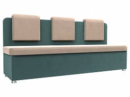 Кухонный прямой диван Маккон 3-х местный (основа велюр бежевый, компаньон велюр бирюзовый) - Фото предпросмотра