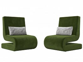 Кресло Волна (полностью микровельвет зеленый, подушки велюр серый с узором) - Фото предпросмотра