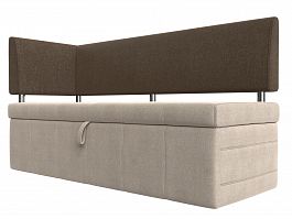 Кухонный прямой диван Стоун с углом левый (основа рогожка бежевая, компаньон рогожка коричневая) - Фото предпросмотра