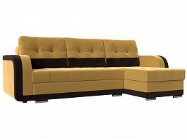 Угловой диван Марсель правый (основа микровельвет желтый, компаньон микровельвет коричневый) - Фото предпросмотра