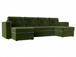 П-образный диван Принстон (полностью микровельвет зеленый, кант микровельвет бежевый) - Фото предпросмотра