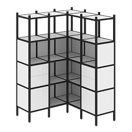 Loft Угловой внутренний стеллаж наборный VR.L-33 Белый бриллиант/Чёрный металл 1278*1278*1869 - Фото предпросмотра