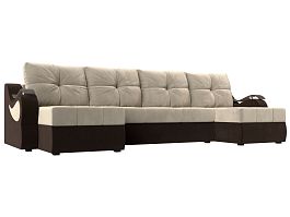 П-образный диван Меркурий (основа микровельвет бежевый, компаньон микровельвет коричневый) - Фото предпросмотра