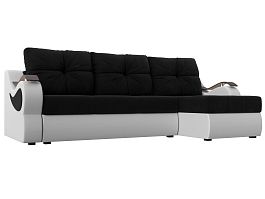 Угловой диван Меркурий правый (основа микровельвет черный, компаньон экокожа белая) - Фото предпросмотра