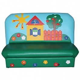 Дидактический диван без подлокотников голубо-зеленый - Фото предпросмотра