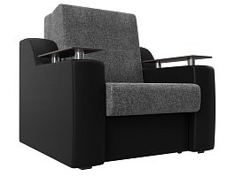 Кресло-кровать Сенатор 80 (основа рогожка серая, компаньон экокожа черная) - Фото предпросмотра