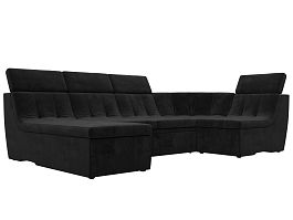 П-образный модульный диван Холидей Люкс (полностью велюр черный) - Фото предпросмотра