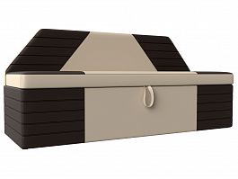 Кухонный прямой диван Дуглас (основа экокожа бежевая, компаньон экокожа коричневая) - Фото предпросмотра