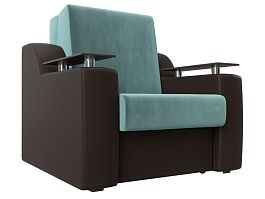 Кресло-кровать Сенатор 80 (основа Велюр Бирюзовый, компаньон экокожа коричневая) - Фото предпросмотра