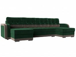 П-образный диван Марсель (основа велюр зеленый, компаньон велюр коричневый) - Фото предпросмотра