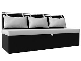 Кухонный прямой диван Метро (основа экокожа белая, компаньон экокожа черная) - Фото предпросмотра