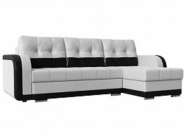 Угловой диван Марсель правый (основа экокожа белая, компаньон экокожа черная) - Фото предпросмотра