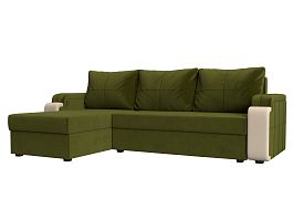 Угловой диван Николь Лайт левый (основа микровельвет зеленый, компаньон экокожа бежевая) - Фото предпросмотра
