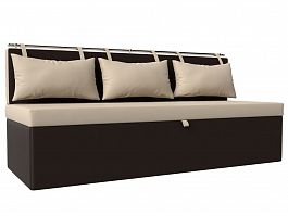 Кухонный прямой диван Метро (основа экокожа бежевая, компаньон экокожа коричневая) - Фото предпросмотра
