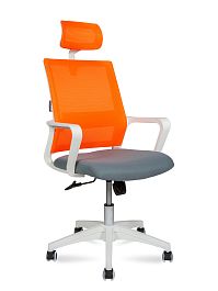Кресло Бит / белый пластик / оранжевая сетка / темно серая ткань - Фото предпросмотра