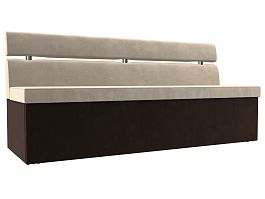 Кухонный прямой диван Классик (основа микровельвет бежевый, компаньон микровельвет коричневый) - Фото предпросмотра