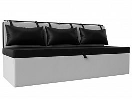 Кухонный прямой диван Метро (основа экокожа черная, компаньон экокожа белая) - Фото предпросмотра