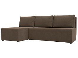 Угловой диван Поло левый (полностью рогожка коричневая) - Фото предпросмотра