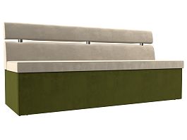 Кухонный прямой диван Классик (основа микровельвет бежевый, компаньон микровельвет зеленый) - Фото предпросмотра
