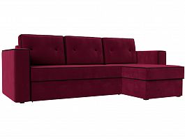 Угловой диван Принстон правый (полностью микровельвет бордовый, кант микровельвет черный) - Фото предпросмотра