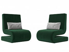 Кресло Волна (полностью велюр зеленый, подушки велюр серый с узором) - Фото предпросмотра