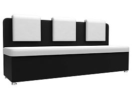 Кухонный прямой диван Маккон 3-х местный (основа экокожа белая, компаньон экокожа черная) - Фото предпросмотра